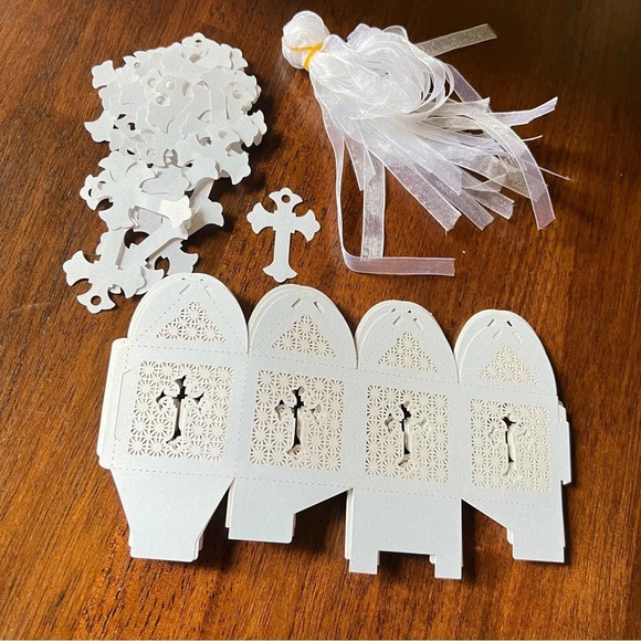 Baptism Favor Boxes Set w/ rosary inside Baby Shower Christening Small Gift Bags - Picture 9 of 10